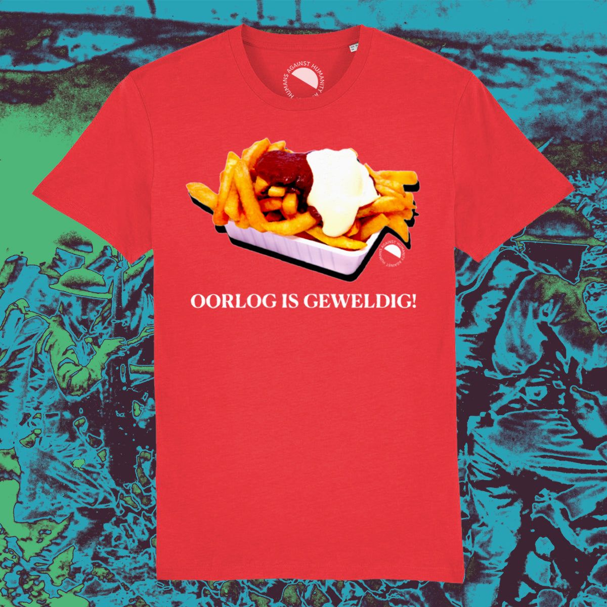 Humans Against Humanity - Oorlog is Geweldig! t-shirt (rood)