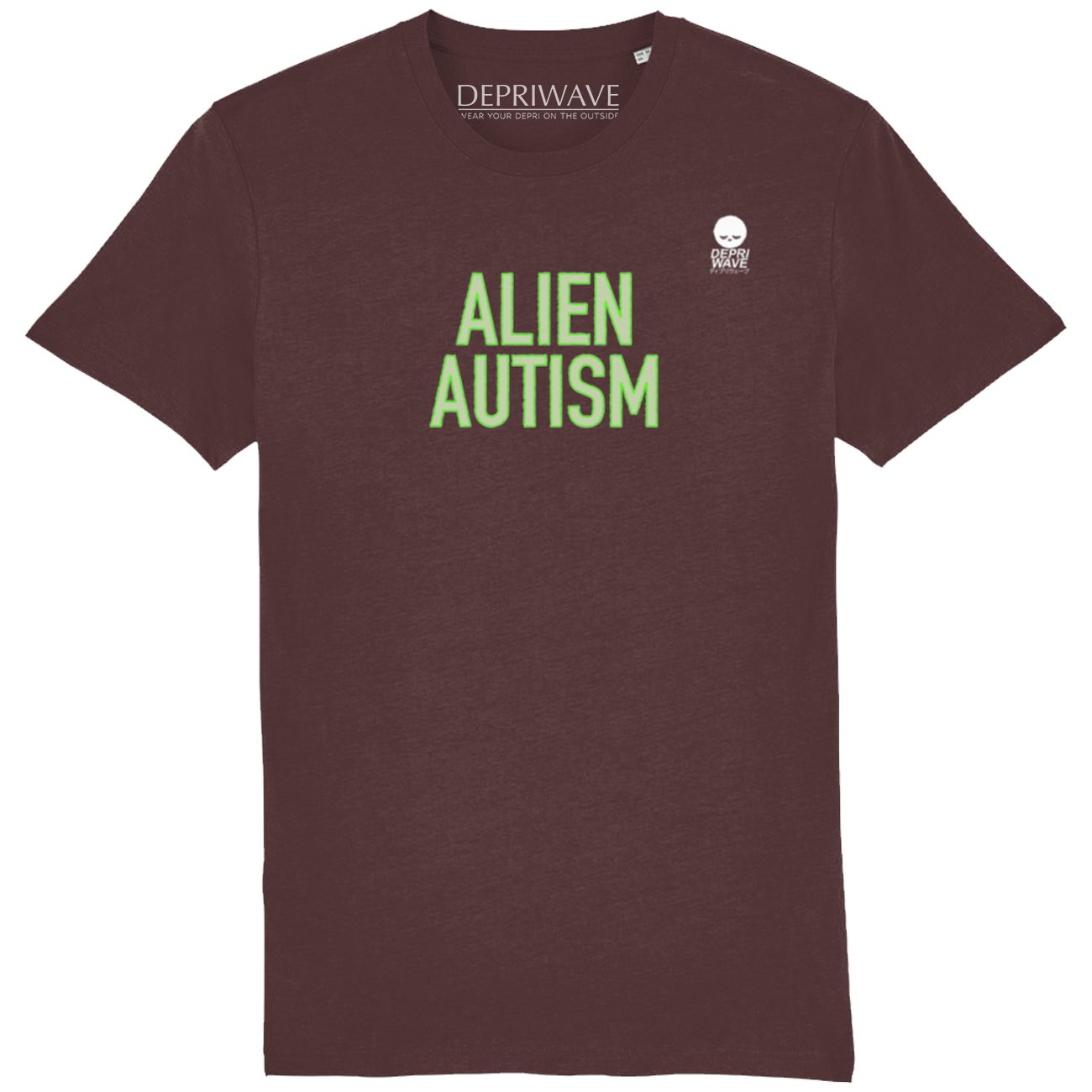 Alien Autism t-shirt (donkerrood)