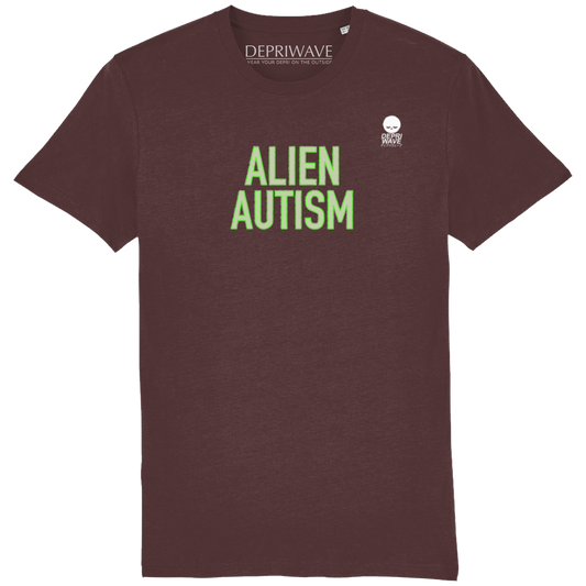 Alien Autism t-shirt (donkerrood)