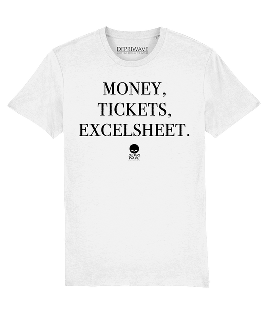 Money, Tickets, Excelsheet. t-shirt (wit)