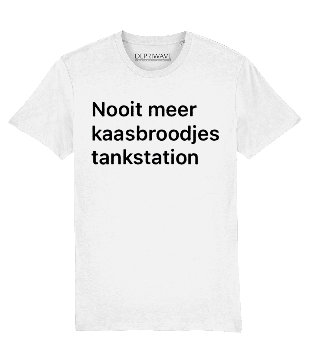 Nooit Meer Kaasbroodjes Tankstation t-shirt (wit)